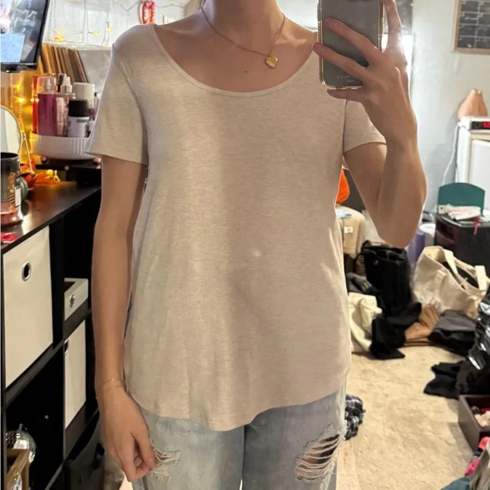 Tan Ribbed T-Shirt - Picture 2 of 3